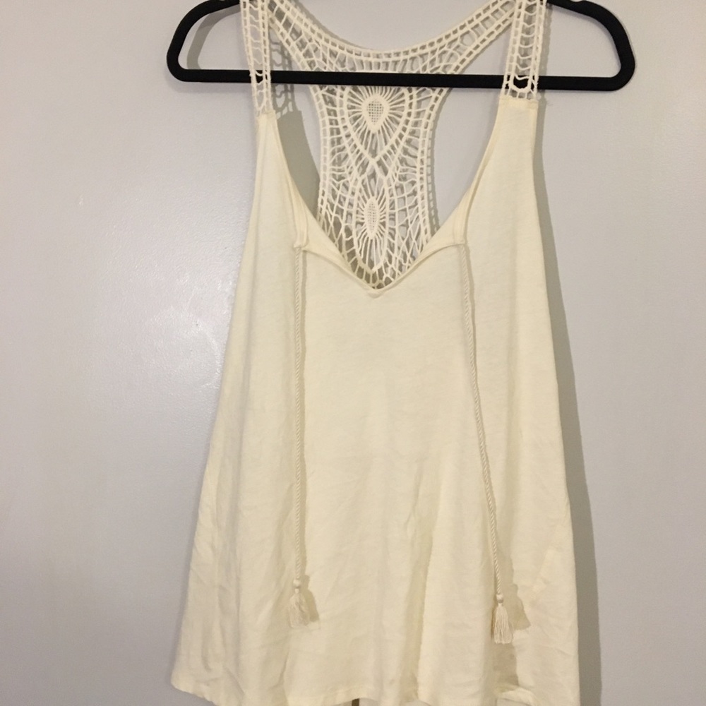 Cream Crochet Top Tank Top With Tassels